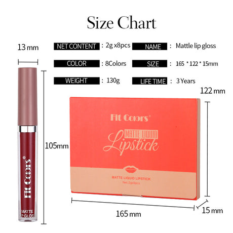 Fit Colors Matte Non-Stick Cup Lip Gloss Not Easy To Fade Matte Liquid Thin Tube Lipstick 8 Color Set Box - V.I.P Digital Presence
