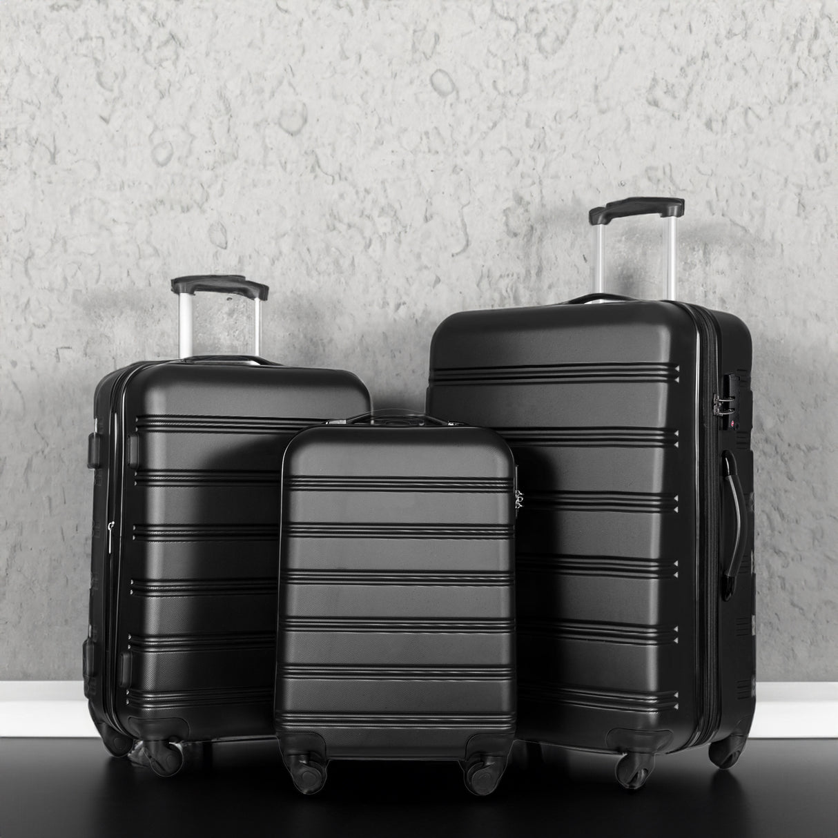 Black 3 Piece Luggage Set Hardside Spinner Suitcase with TSA Lock 20" 24' 28" Available
