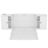 Full Size Murphy Bed with Shelves, Cabinets and USB Ports,White