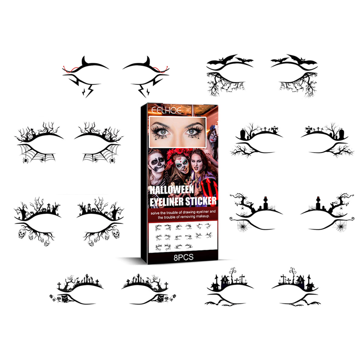 Halloween Eyeliner Patch, Scary Fashion Party Makeup Kit Bat Spider Decorative Eyeliner Eyeshadow Patch - V.I.P Digital Presence