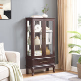 Curio cabinet lighting glass cabinet with adjustable glass frame, 2 doors and 1 drawer with light bulb, dark cherry color - V.I.P Digital Presence