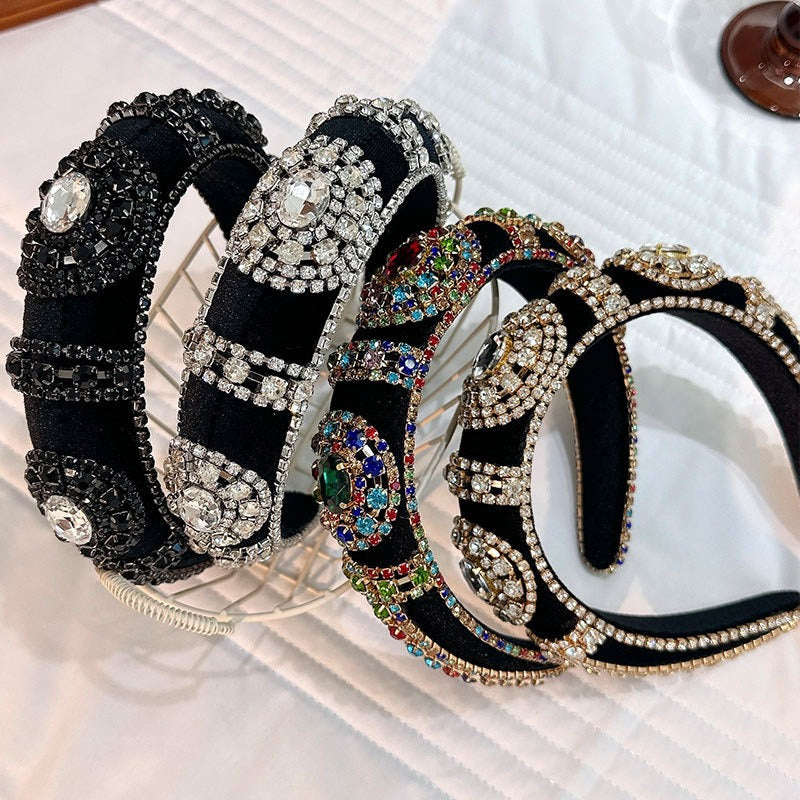 Fashionable retro golden velvet hair hoop with super sparkling color rhinestone sponge head hoop - V.I.P Digital Presence