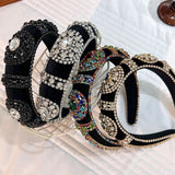Fashionable retro golden velvet hair hoop with super sparkling color rhinestone sponge head hoop - V.I.P Digital Presence