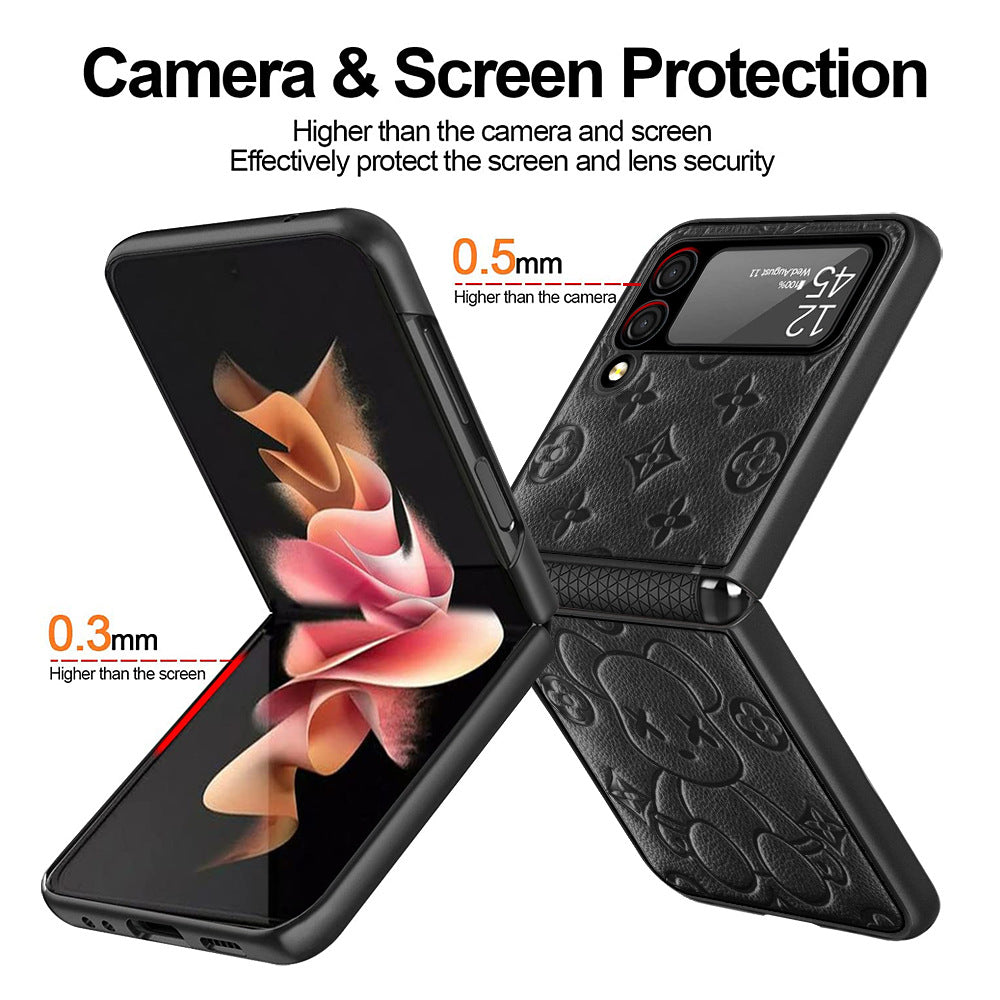 Suitable for Galaxy Samsung Z Flip3 Phone Case Violent Bear Hinge Flip3 Protective Cover Plain Leather Folding Screen