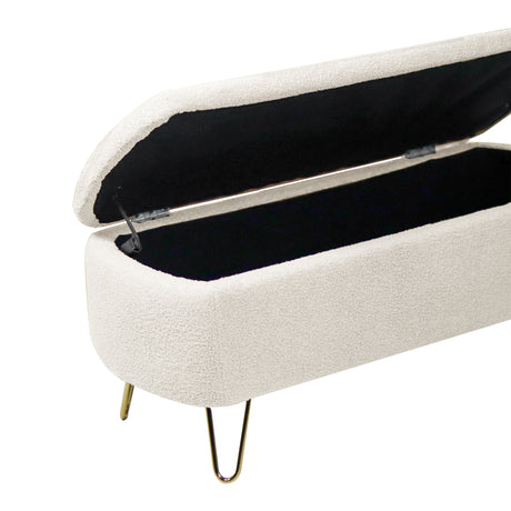 Ivory White Storage Ottoman Bench for End of Bed Gold Legs - V.I.P Digital Presence