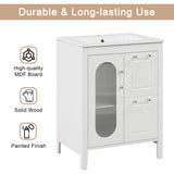 24" Bathroom Vanity with Sink, Bathroom Vanity Cabinet with Two Drawers and Door, Adjustable Shelf, Solid Wood and MDF, White - V.I.P Digital Presence