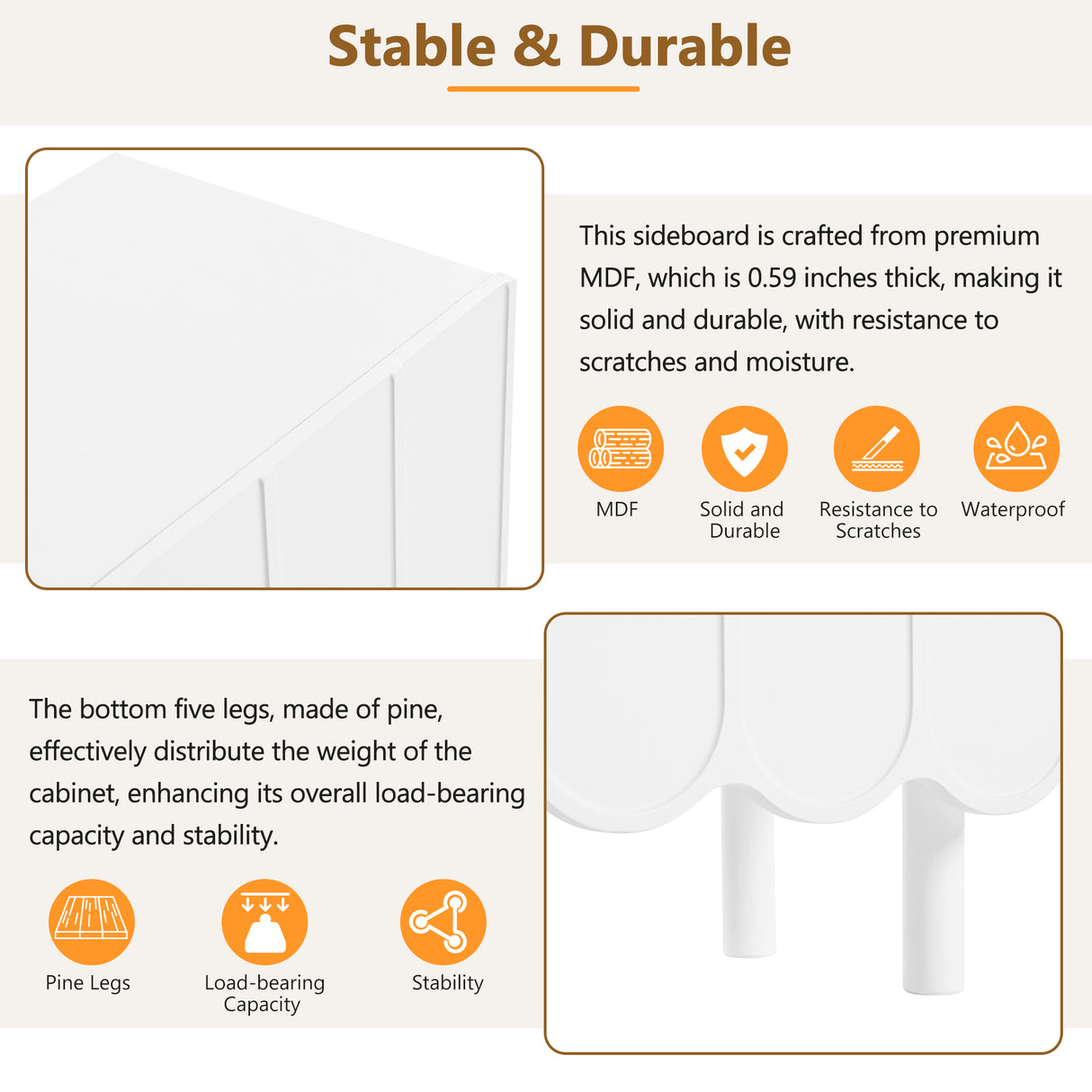 ON-TRANS Cream Style Shoe Cabinet with 5 Adjustable Solid Wood Legs, Large Storage Cabinet with Wave Doors, White - V.I.P Digital Presence