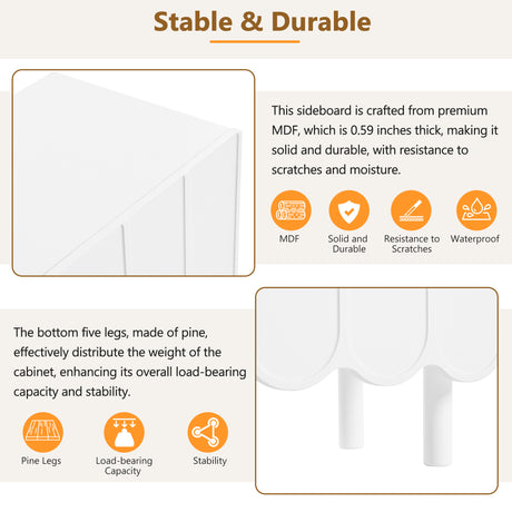 ON-TRANS Cream Style Shoe Cabinet with 5 Adjustable Solid Wood Legs, Large Storage Cabinet with Wave Doors, White - V.I.P Digital Presence