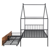 Twin Size Metal House Bed with Two Drawers, Black - V.I.P Digital Presence