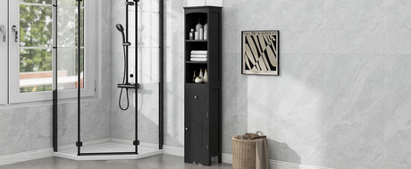 Tall Bathroom Cabinet, Freestanding Storage Cabinet with Drawer, MDF Board, Adjustable Shelf, Black - V.I.P Digital Presence