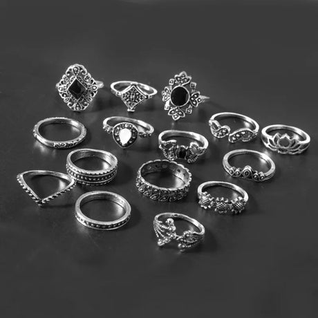15 Piece Alloy Vintage Ring Set - V.I.P Digital Presence