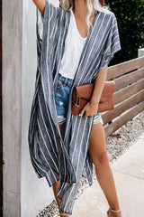 Striped Open Front Longline Cover Up - V.I.P Digital Presence