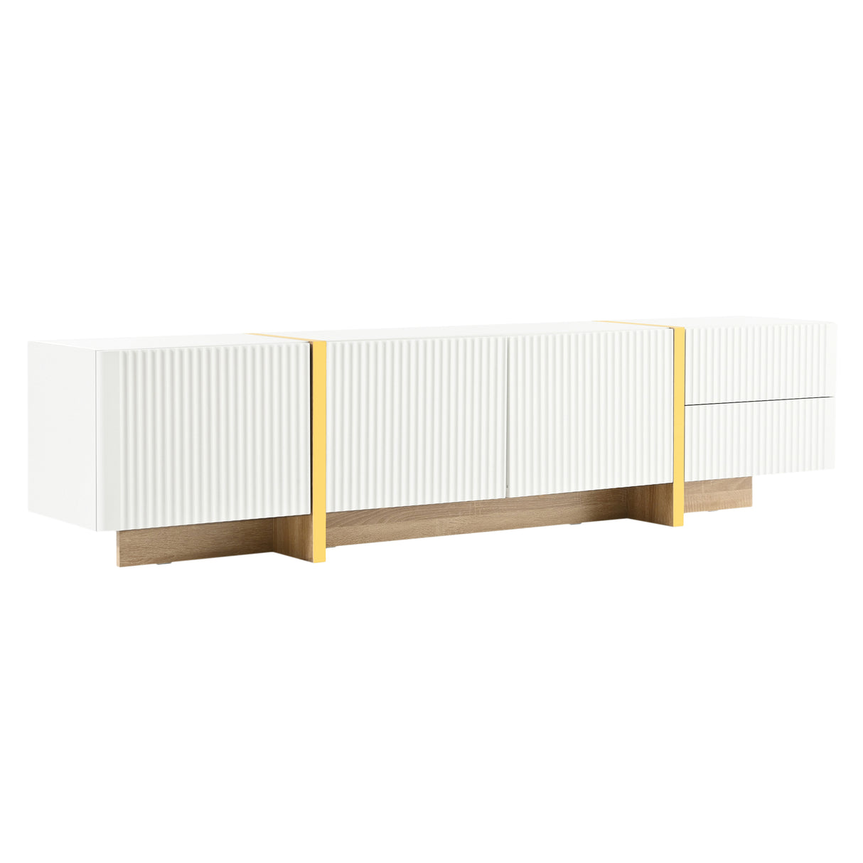 Luxury Fluted TV Stand for TVs Up to 80'', Modern Entertainment Center with Storage Cabinets & Drawer White - V.I.P Digital Presence