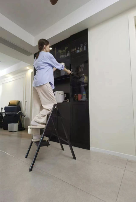 3 Step Ladder Aluminum Light Folding Step Bench Wide Non slip Pedal 300 lb Capacity Home Office Portable Ladder black - V.I.P Digital Presence