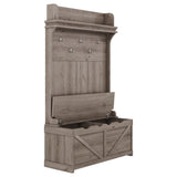 Hall tree with storage desk, entrance desk with drawers and 5 hooks, display rack,Oak - V.I.P Digital Presence