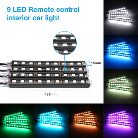 4pcs Car RGB LED Strip Light LED Strip Lights Colors Car Styling Decorative Atmosphere Lamps Car Interior Light With Remote - V.I.P Digital Presence