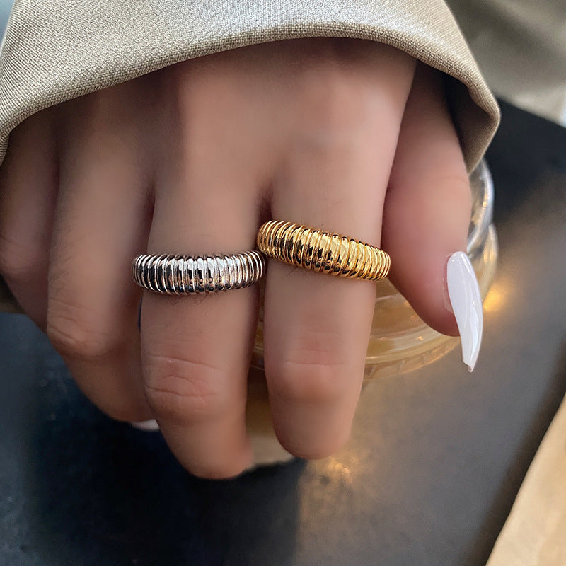 Temperament spiral pattern metal texture open index finger ring Hong Kong style anchor jewelry - V.I.P Digital Presence