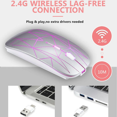 Suitable for Microsoft Surface Light up Silent Type c+USB Dual Interface Mouse Wireless Mouse - V.I.P Digital Presence