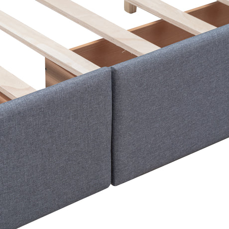 Upholstered Platform Bed with Classic Headboard and 4 Drawers No Box Spring Needed Linen Fabric Queen Size Dark gray - V.I.P Digital Presence