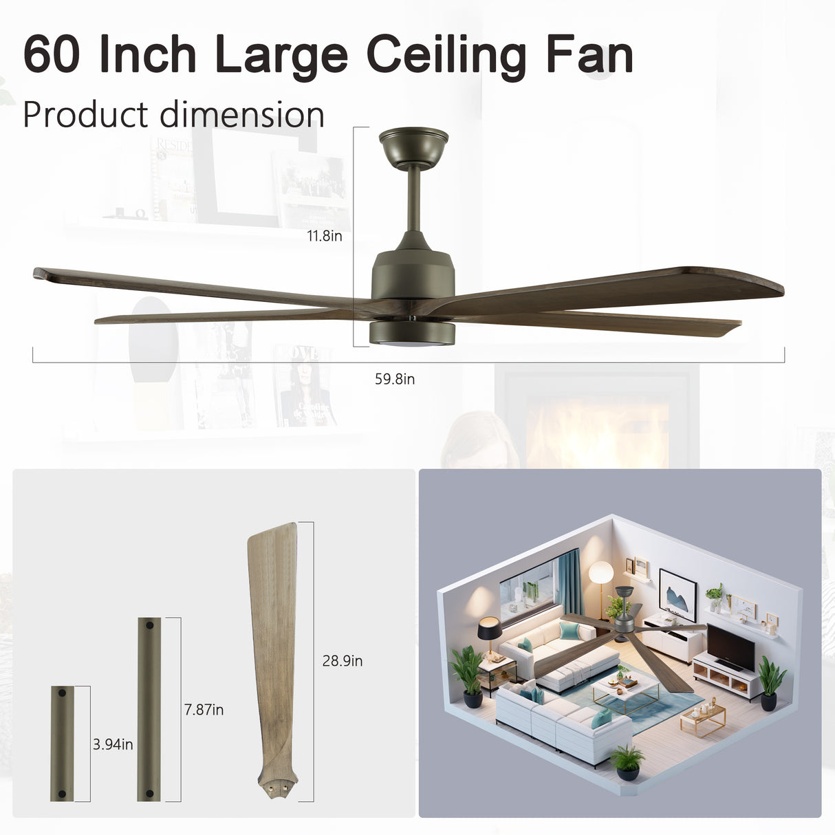 60 "modern wooden ceiling fan with lighting and remote control, 6-speed noiseless reversible DC motor ceiling fan - V.I.P Digital Presence