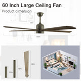 60 "modern wooden ceiling fan with lighting and remote control, 6-speed noiseless reversible DC motor ceiling fan - V.I.P Digital Presence