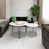 27.56'' Round Nesting Coffee Table Set of 2, Circular Nesting End Table Set Sturdy Metal Base for Living Room, bedroom, White - V.I.P Digital Presence