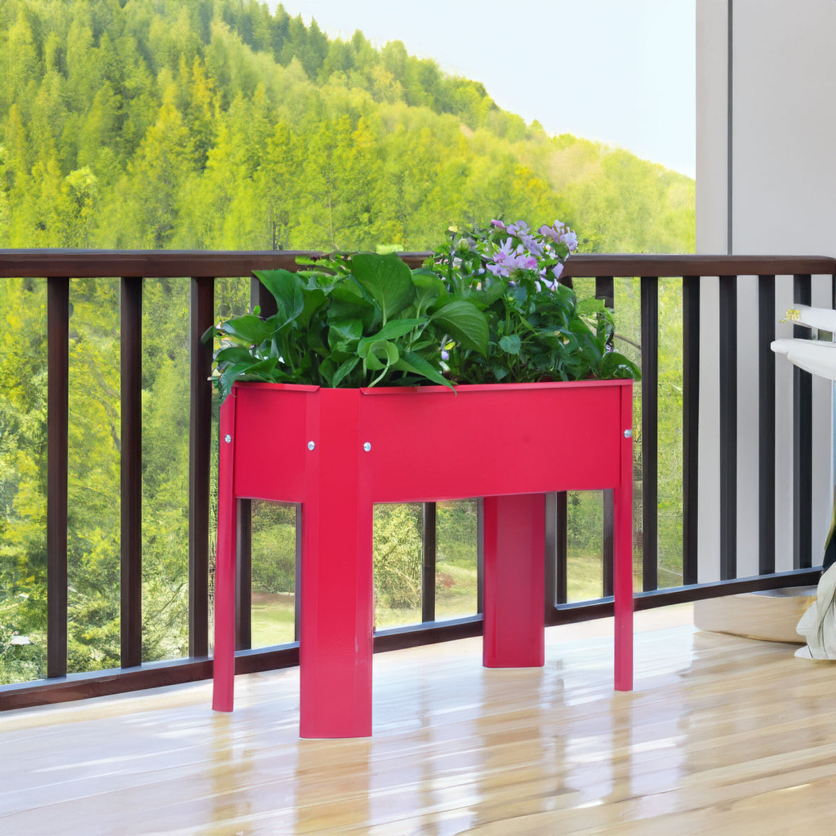 Mini Elevated garden bed, metal elevated outdoor flowerpot box, suitable for backyard and terrace, large flowerpot Red + Steel - V.I.P Digital Presence