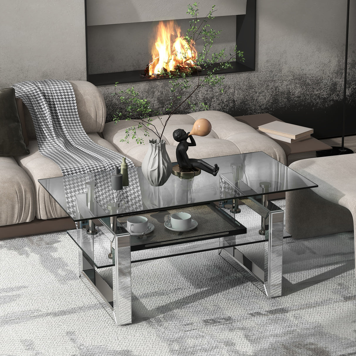 W 39.4" X D 19.7 " X H 17.7" Transparent tempered glass coffee table coffee table - V.I.P Digital Presence