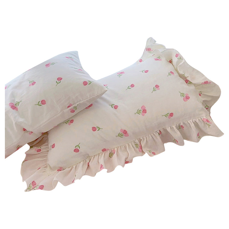 Pink tulip floral single person pure cotton pillowcase 48 * 74cm pillow core cover made of all cotton - V.I.P Digital Presence