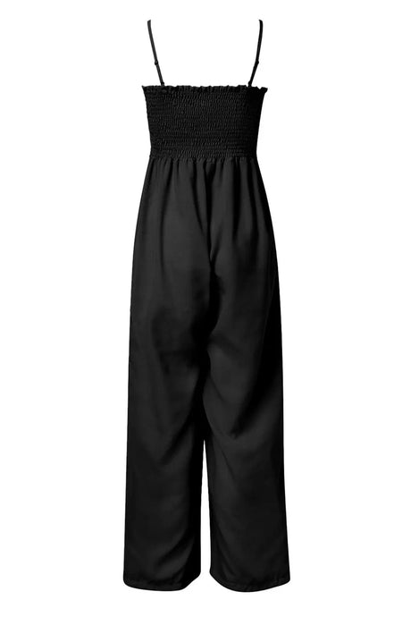 Smocked Spaghetti Strap Wide Leg Jumpsuit - V.I.P Digital Presence