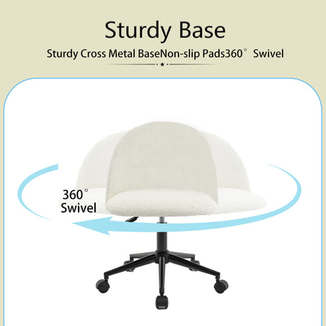 Velvet fabric office chair, mid back adjustable rotating computer chair, black legs, cushioned office chair with wheels ，White - V.I.P Digital Presence