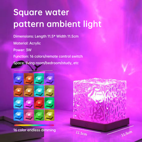 3/16 Colors Dynamic Rotating Water Ripple Projector Night Light Flame Crystal Lamp for Living Room Study Bedroom Bedside Decor - V.I.P Digital Presence