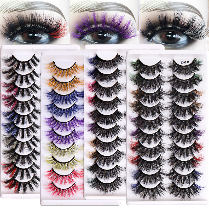 10 Pairs Of Color Mink Hair Fried Multilayer Thick Cross False Eyelashes 8D FLUFFY - V.I.P Digital Presence
