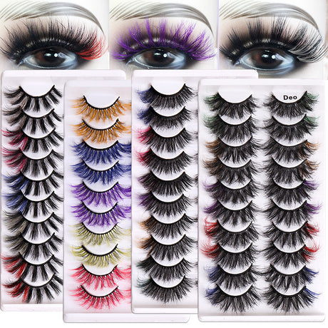10 Pairs Of Color Mink Hair Fried Multilayer Thick Cross False Eyelashes 8D FLUFFY - V.I.P Digital Presence