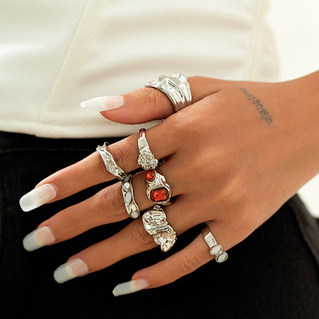 Fashionable Joint Ring Set Hip Hop Metallic Fold Set with Gemstone Rings - V.I.P Digital Presence
