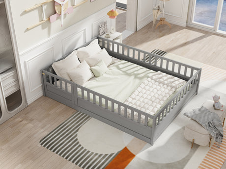 Full size floor bed, children's floor bed frame, Montessori wood floor bed, support Flat noodles gray - V.I.P Digital Presence