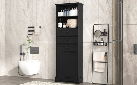 Black high storage cabinet with 3 drawers and adjustable shelves, MDF board painted - V.I.P Digital Presence