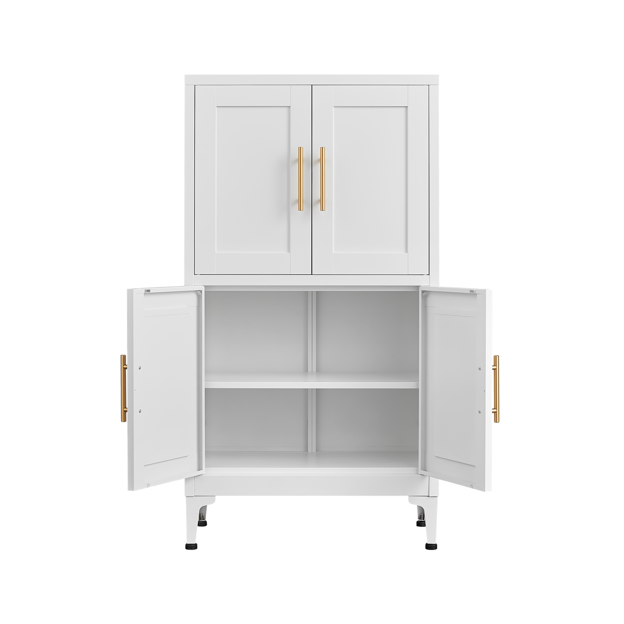 White metal kitchen storage cabinet, kitchen pantry storage cabinet with door and shelf, adjustable leveling feet - V.I.P Digital Presence