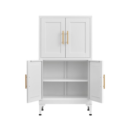 White metal kitchen storage cabinet, kitchen pantry storage cabinet with door and shelf, adjustable leveling feet - V.I.P Digital Presence