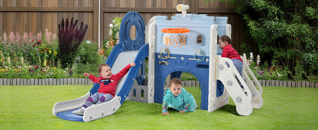 9-1 Toddler Slide Set,Kids Slide for Toddlers Ages 1+, Basketball Hoop, Tunnel and Storage Space, Pirate Ship Themed Slide - V.I.P Digital Presence