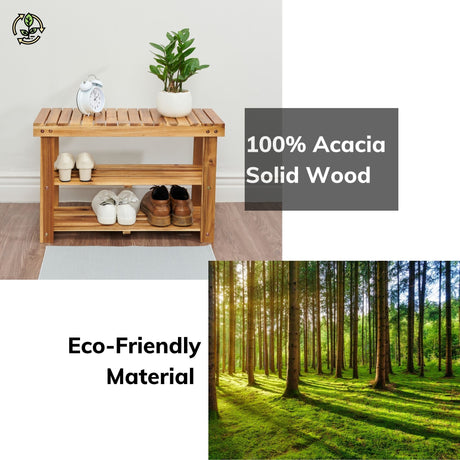 Acacia Wood Shoe Rack Bench Strong Weight Bearing Upto 200 LBS Best Ideas For Entryway Frontdoor Bathroom, Natural Color. - V.I.P Digital Presence