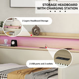 Twin Size Daybed with Storage Drawers, Upholstered Daybed with Charging Station and LED Lights, Beige - V.I.P Digital Presence