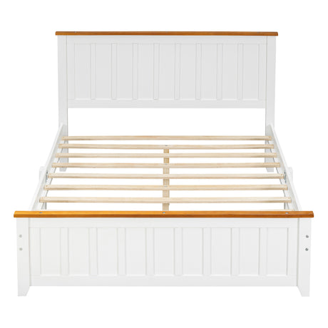 Full Size Wood Platform Bed Wooden Slat Support, Vintage Simple Bed Frame with Rectangular Headboard and Footboard, White - V.I.P Digital Presence