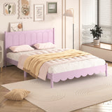 Queen Size Wood Platform Bed Frame, Retro Style Bed with Rectangular Headboard,No Need Box Spring,Pink - V.I.P Digital Presence
