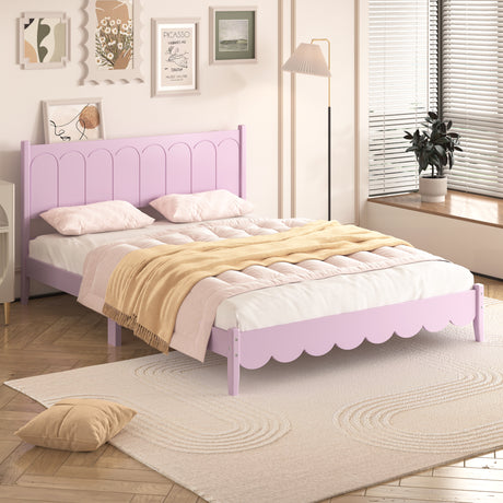 Queen Size Wood Platform Bed Frame, Retro Style Bed with Rectangular Headboard,No Need Box Spring,Pink - V.I.P Digital Presence