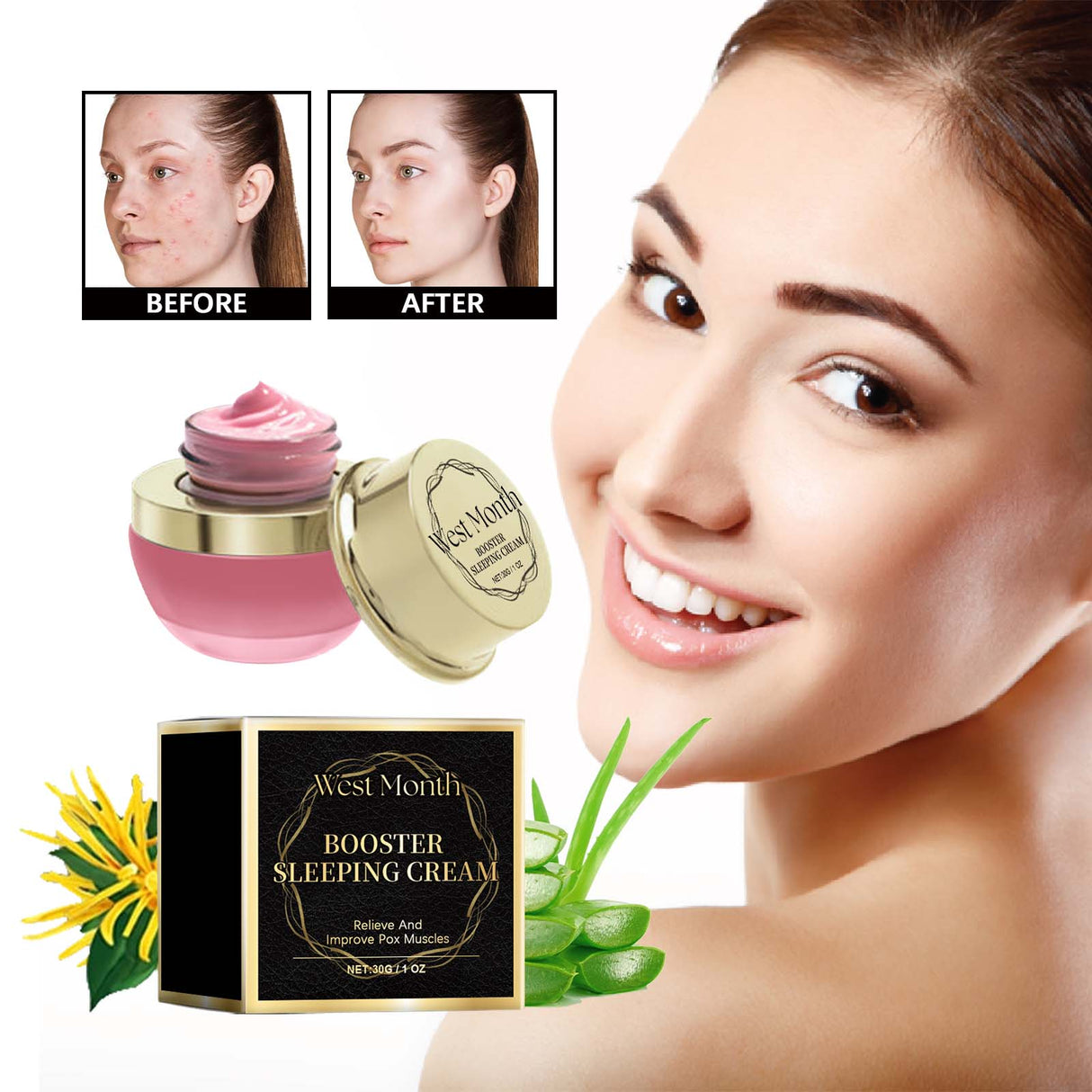 Booster Sleeping Cream, Whitening And Brightening Facial Skin Deep Hydrating Sleep Mask