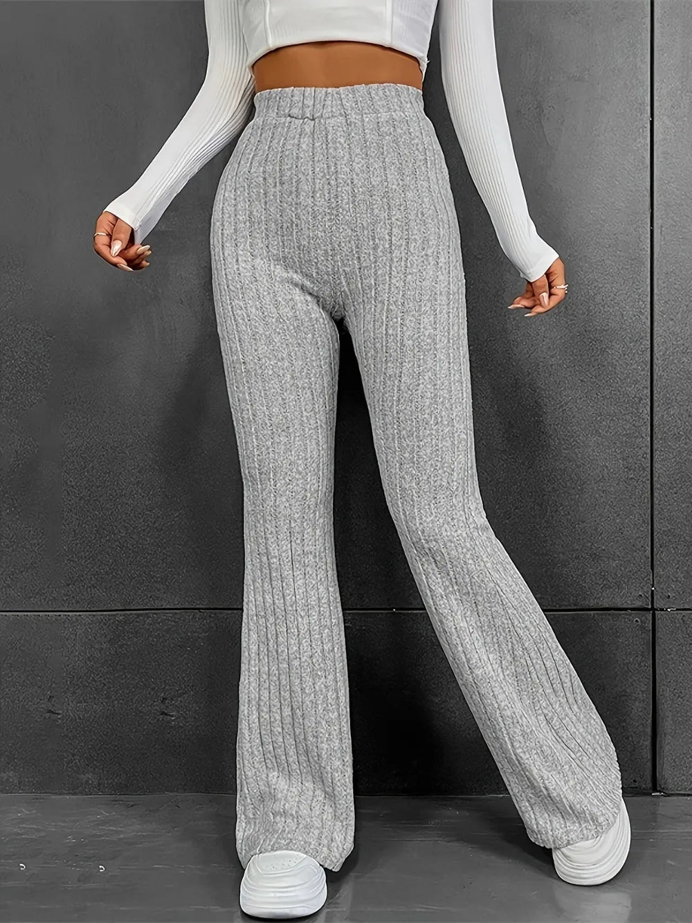 Fashionable and casual solid color micro flared high waisted pants for women - V.I.P Digital Presence