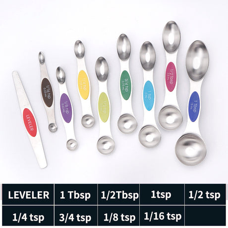 Stainless steel double headed magnetic suction spoon 8-piece set 9-piece set baking tool scale spoon set kitchen seasoning spoon - V.I.P Digital Presence