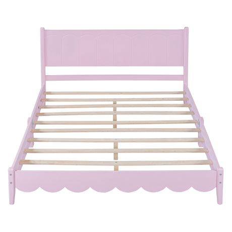 Queen Size Wood Platform Bed Frame, Retro Style Bed with Rectangular Headboard,No Need Box Spring,Pink - V.I.P Digital Presence
