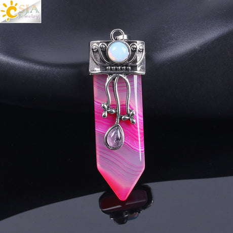 CSJA Vintage Large Natural Stone Sword-Shaped Pendant Jewelry Striped Crystal Agate Tiger Eye Jewelry Pendant Without Chain - V.I.P Digital Presence